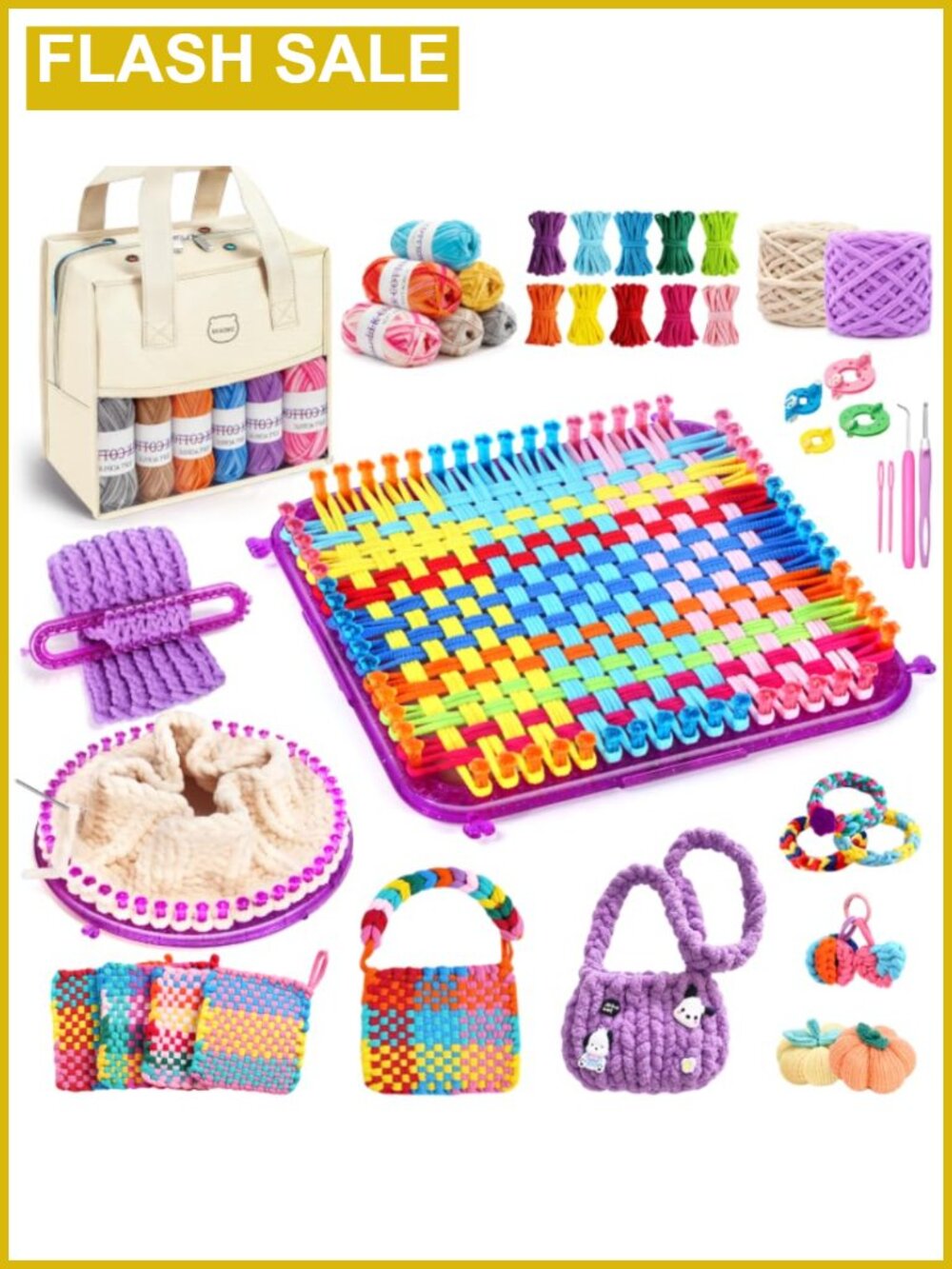 633pc Weaving Loom Kit Pompom Maker Storage Bag Crochet Hooks Craft Set